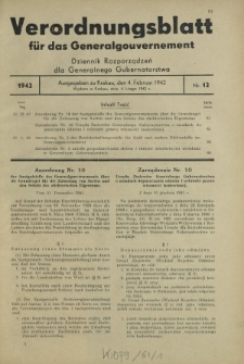 Verordnungsblatt für das Generalgouvernement = Dziennik Rozporządzeń dla Generalnego Gubernatorstwa. 1942, Nr. 12 (4. Februar)