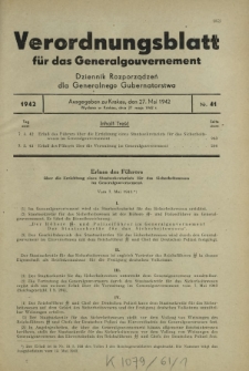 Verordnungsblatt für das Generalgouvernement = Dziennik Rozporządzeń dla Generalnego Gubernatorstwa. 1942, Nr. 41 (27. Mai)