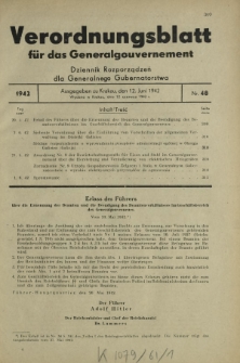 Verordnungsblatt für das Generalgouvernement = Dziennik Rozporządzeń dla Generalnego Gubernatorstwa. 1942, Nr. 48 (12. Juni)