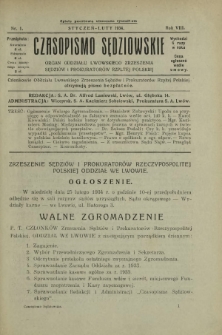 Czasopismo Sędziowskie : organ Oddziału Lwowskiego Zrzeszenia Sędziów i Prokuratorów Rzpltej Polskiej. R. 9, nr 1 (styczeń-luty 1935)