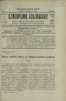 Czasopismo Sędziowskie : organ Oddziału Lwowskiego Zrzeszenia Sędziów i Prokuratorów Rzpltej Polskiej. R. 9, nr 4 (lipiec-sierpień 1935)