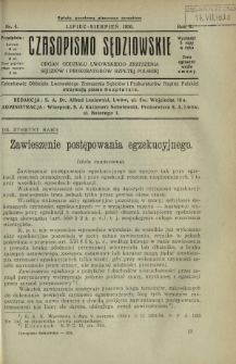Czasopismo Sędziowskie : organ Oddziału Lwowskiego Zrzeszenia Sędziów i Prokuratorów Rzpltej Polskiej. R. 10, nr 4 (lipiec-sierpień 1936)