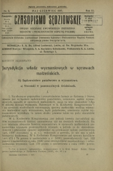 Czasopismo Sędziowskie : organ Oddziału Lwowskiego Zrzeszenia Sędziów i Prokuratorów Rzpltej Polskiej. R. 11, nr 3 (maj-czerwiec 1937)