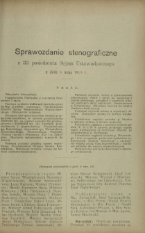 Sprawozdanie Stenograficzne z 33 Posiedzenia Sejmu Ustawodawczego z dnia 6 maja 1919 r.