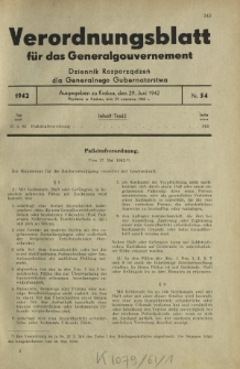 Verordnungsblatt für das Generalgouvernement = Dziennik Rozporządzeń dla Generalnego Gubernatorstwa. 1942, Nr. 54 (29. Juni)