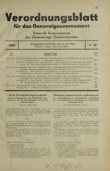 Verordnungsblatt für das Generalgouvernement = Dziennik Rozporządzeń dla Generalnego Gubernatorstwa. 1942, Nr. 57 (6. Juli)