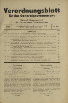 Verordnungsblatt für das Generalgouvernement = Dziennik Rozporządzeń dla Generalnego Gubernatorstwa. 1942, Nr. 69 (31. August)
