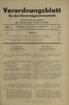 Verordnungsblatt für das Generalgouvernement = Dziennik Rozporządzeń dla Generalnego Gubernatorstwa. 1942, Nr. 77 (23. September)