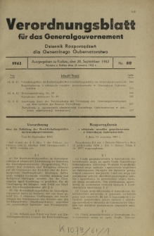 Verordnungsblatt für das Generalgouvernement = Dziennik Rozporządzeń dla Generalnego Gubernatorstwa. 1942, Nr. 80 (28. September)