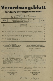 Verordnungsblatt für das Generalgouvernement = Dziennik Rozporządzeń dla Generalnego Gubernatorstwa. 1942, Nr. 81 (1. Oktober)