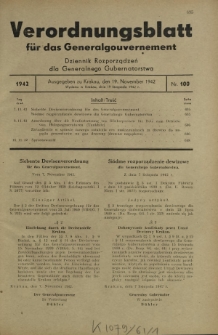 Verordnungsblatt für das Generalgouvernement = Dziennik Rozporządzeń dla Generalnego Gubernatorstwa. 1942, Nr. 100 (19. November)