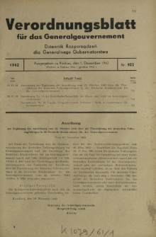 Verordnungsblatt für das Generalgouvernement = Dziennik Rozporządzeń dla Generalnego Gubernatorstwa. 1942, Nr. 102 (1. Dezember)