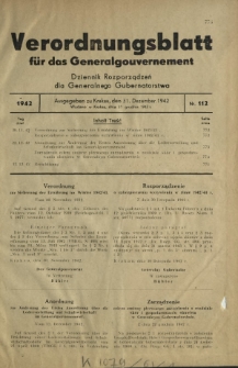 Verordnungsblatt für das Generalgouvernement = Dziennik Rozporządzeń dla Generalnego Gubernatorstwa. 1942, Nr. 112 (31. Dezember)