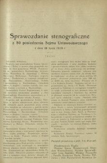 Sprawozdanie Stenograficzne z 80 Posiedzenia Sejmu Ustawodawczego z dnia 29 lipca 1919 r.