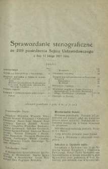 Sprawozdanie Stenograficzne z 209 Posiedzenia Sejmu Ustawodawczego z dnia 11 lutego 1921 r.
