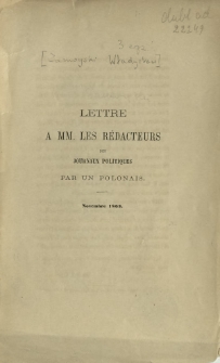 Lettre a MM. les Rédacteurs des journaux politiques par un Polonais, Novembre 1863