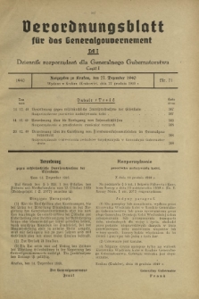 Verordnungsblatt für das Generalgouvernement = Dziennik Rozporządzeń dla Generalnego Gubernatorstwa. Teil 1, Nr 71 (27 Dezember 1940)