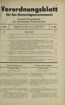 Verordnungsblatt für das Generalgouvernement = Dziennik Rozporządzeń dla Generalnego Gubernatorstwa. 1941, Nr 84 (16 September)