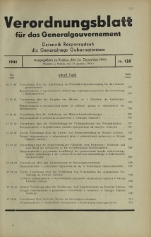 Verordnungsblatt für das Generalgouvernement = Dziennik Rozporządzeń dla Generalnego Gubernatorstwa. 1941, Nr 120 (24 Dezember)
