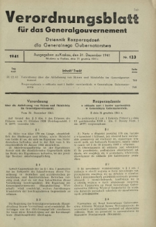 Verordnungsblatt für das Generalgouvernement = Dziennik Rozporządzeń dla Generalnego Gubernatorstwa. 1941, Nr 123 (31 Dezember)