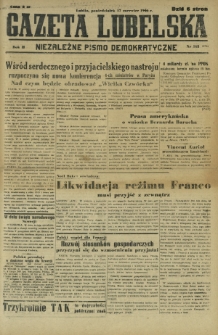 Gazeta Lubelska : niezależne pismo demokratyczne. R. 2, nr 165=474 (17 czerwiec 1946)