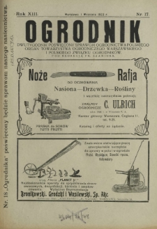 Ogrodnik : dwutygodnik poświęcony sprawom ogrodnictwa polskiego. R. 13, nr 17 (1 września 1923)
