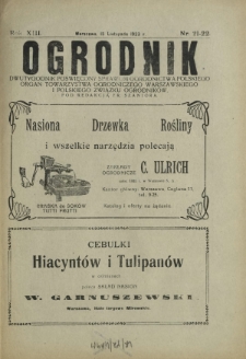 Ogrodnik : dwutygodnik poświęcony sprawom ogrodnictwa polskiego. R. 13, nr 21-22 (15 listopada 1923)