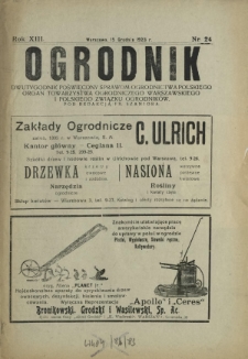 Ogrodnik : dwutygodnik poświęcony sprawom ogrodnictwa polskiego. R. 13, nr 24 (15 grudnia 1923)