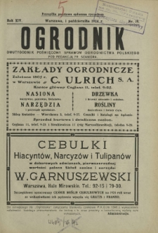 Ogrodnik : dwutygodnik poświęcony sprawom ogrodnictwa polskiego.R. 14, nr 19 (1 października 1924)