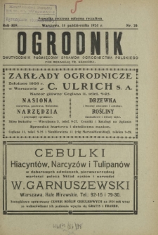 Ogrodnik : dwutygodnik poświęcony sprawom ogrodnictwa polskiego. R. 14, nr 20 (15 października 1924)