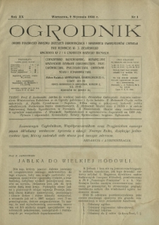 Ogrodnik : organ Polskiego Związku Zrzeszeń Ogrodniczych i Syndykatu Plantatorów Chmielu. R. 20, nr 1 (9 stycznia 1930)