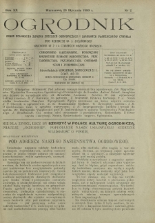 Ogrodnik : organ Polskiego Związku Zrzeszeń Ogrodniczych i Syndykatu Plantatorów Chmielu. R. 20, nr 2 (23 stycznnia 1930)