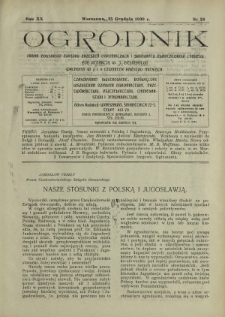 Ogrodnik : organ Polskiego Związku Zrzeszeń Ogrodniczych i Syndykatu Plantatorów Chmielu. R. 20, nr 24 (25 grudnia 1930)