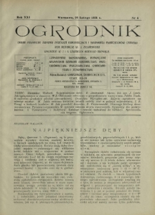 Ogrodnik : pismo dwutygodniowe ilustrowane obejmujące wszystkie działy ogrodnictwa / pod red. W. J. Zielińskiego. R. 21, nr 4 (26 lutego 1931)