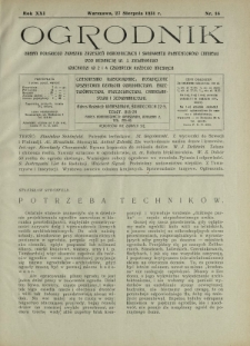 Ogrodnik : pismo dwutygodniowe ilustrowane obejmujące wszystkie działy ogrodnictwa / pod red. W. J. Zielińskiego. R. 21, nr 16 (27 sierpnia 1931)