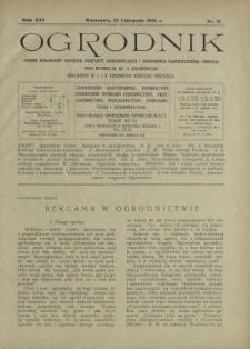 Ogrodnik : pismo dwutygodniowe ilustrowane obejmujące wszystkie działy ogrodnictwa / pod red. W. J. Zielińskiego. R. 21, nr 21 (12 listopada 1931)