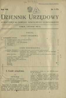 Dziennik Urzędowy Kuratorjum Okręgu Szkolnego Lubelskiego R. 8, nr 3 (77) listopad 1935