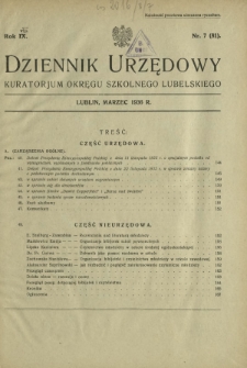 Dziennik Urzędowy Kuratorjum Okręgu Szkolnego Lubelskiego R. 8, nr 7 (81) marzec 1936