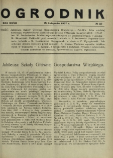 Ogrodnik / red. Stefan Skawiński. R. 27, nr 22 (15 listopada 1937)