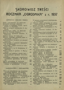 Ogrodnik. Skorowidz treści rocznika "Ogrodnika" z 1937 r.