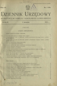 Dziennik Urzędowy Kuratorjum Okręgu Szkolnego Lubelskiego R. 9, nr 1 (85) 1 września 1936