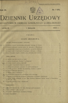 Dziennik Urzędowy Kuratorjum Okręgu Szkolnego Lubelskiego R. 9, nr 3 (87) 1 listopada 1936
