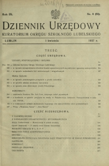 Dziennik Urzędowy Kuratorjum Okręgu Szkolnego Lubelskiego R. 9, nr 8 (92) 1 kwietnia 1937