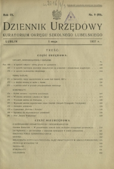Dziennik Urzędowy Kuratorjum Okręgu Szkolnego Lubelskiego R. 9, nr 9 (93) 1 maja 1937