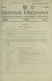 Dziennik Urzędowy Kuratorjum Okręgu Szkolnego Lubelskiego R. 11, nr 5 (113) 1 maja 1939