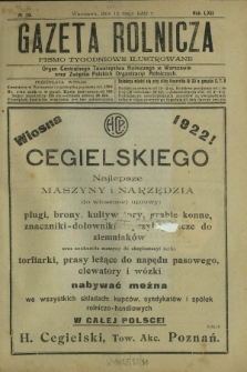 Gazeta Rolnicza : pismo tygodniowe ilustrowane. R. 62, nr 19 (12 maja 1922)