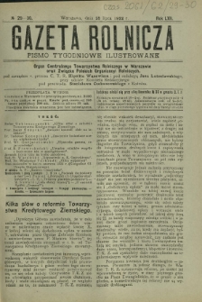 Gazeta Rolnicza : pismo tygodniowe ilustrowane. R. 62, nr 29-30 (28 lipca 1922)