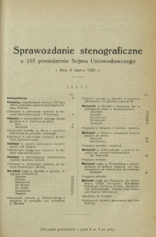 Sprawozdanie Stenograficzne z 215 Posiedzenia Sejmu Ustawodawczego z dnia 4 marca 1921 r.