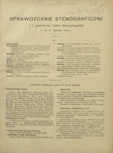 Sprawozdanie Stenograficzne z 7 Posiedzenia Sejmu Rzeczypospolitej z dnia 19 stycznia 1923 r. (I Kadencja 1922-1927)