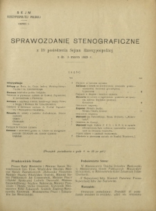 Sprawozdanie Stenograficzne z 19 Posiedzenia Sejmu Rzeczypospolitej z dnia 3 marca 1923 r. (I Kadencja 1922-1927)
